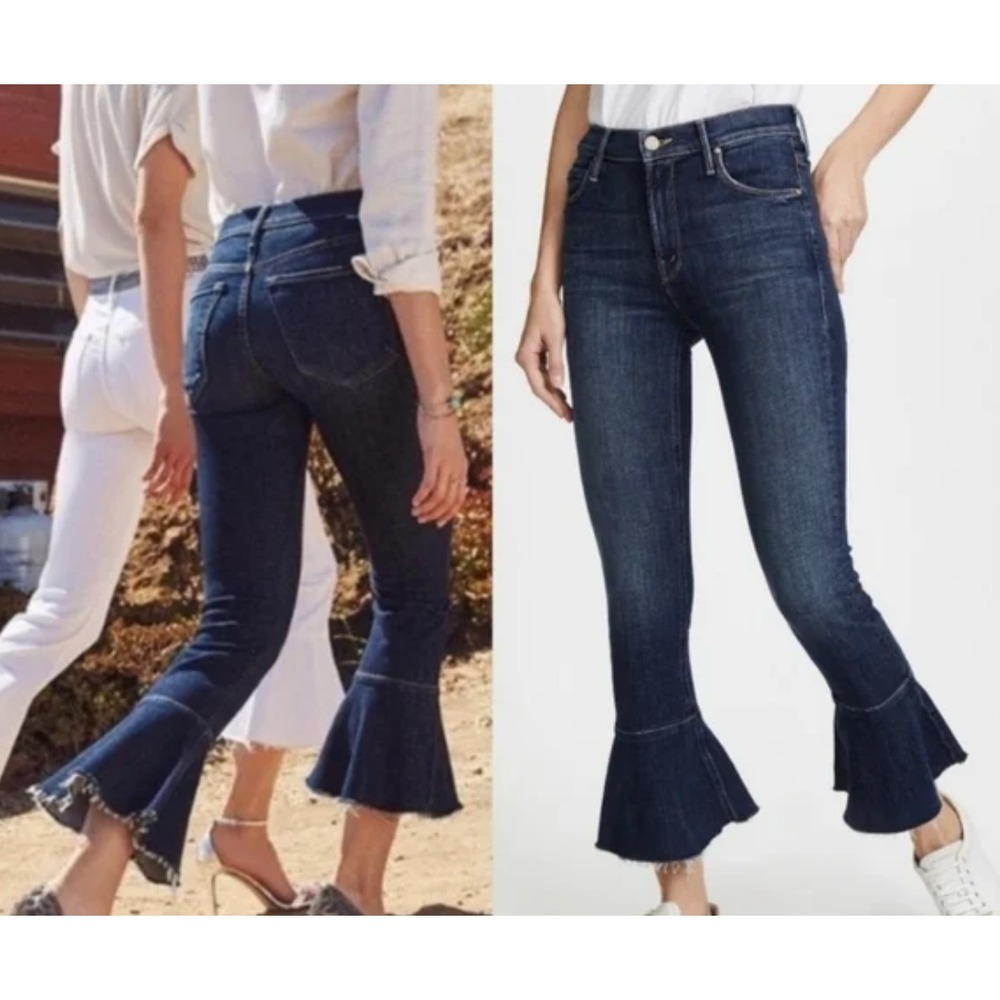 JUDY BLUE JEANS Dark Blue w/Fade CROP FLARE FIT Ruffle Hem STRETCH MID-RISE 5/27